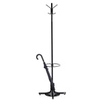 Metal Costumer with Umbrella Holder, Four Ball-Tipped Double-Hooks, 21w x 21d x 70h, Black