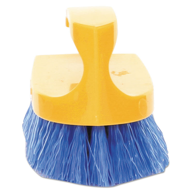 Iron-Shaped Handle Scrub Brush, Blue Polypropylene Bristles, 6" Brush, 6" Yellow Plastic Handle