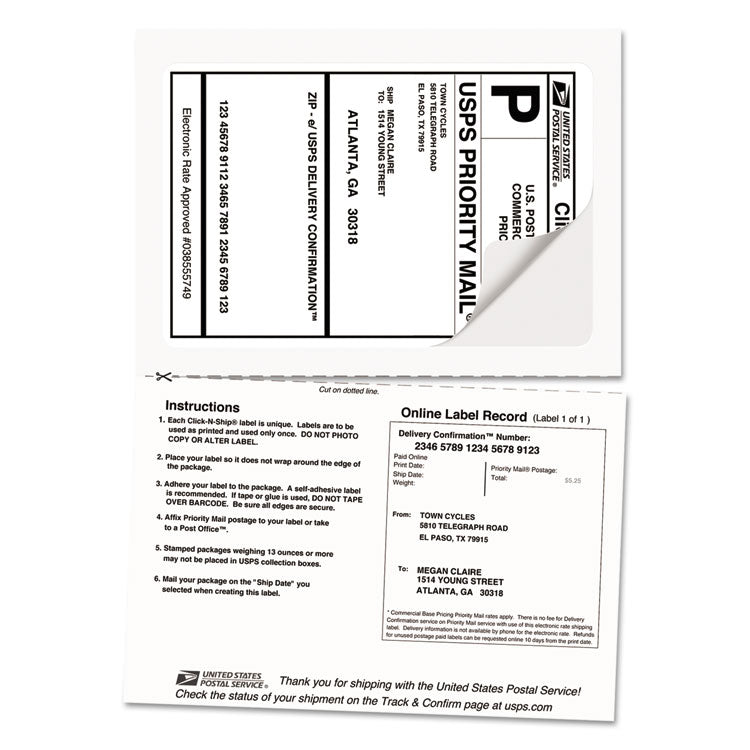 Shipping Labels With Paper Receipt And Trueblock Technology, Inkjet/laser Printers, 5.06 X 7.63, White, 50/pack