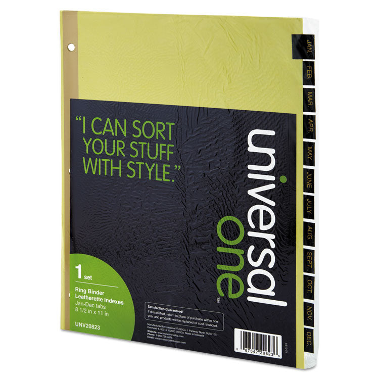 Deluxe Preprinted Simulated Leather Tab Dividers With Gold Printing, 12-Tab, Jan. To Dec., 11 X 8.5, Buff, 1 Set
