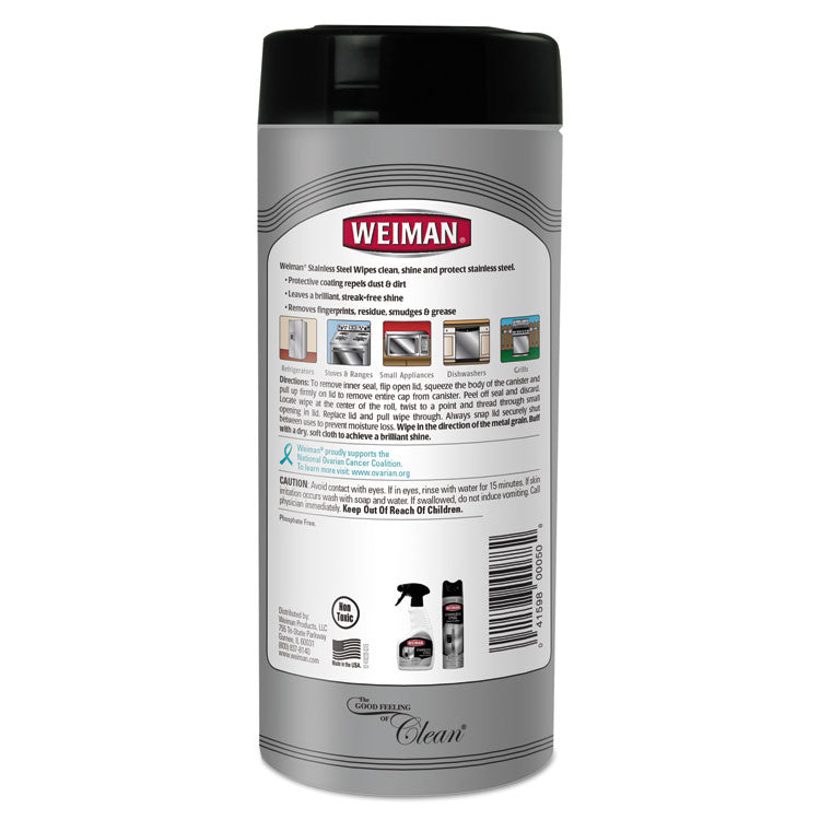 Stainless Steel Wipes, 1-Ply, 7 x 8, White, 30/Canister, 4 Canisters/Carton