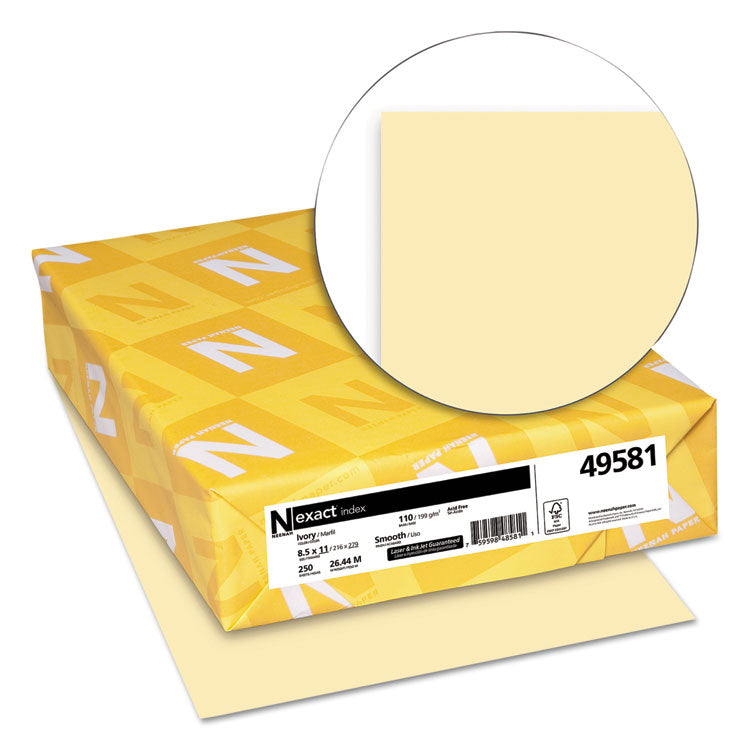 Exact Index Card Stock, 110 lb Index Weight, 8.5 x 11, Ivory, 250/Pack