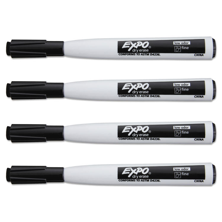 Magnetic Dry Erase Marker, Fine Bullet Tip, Black, 4/pack
