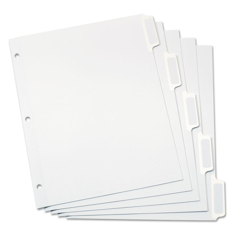 Custom Label Tab Dividers With Self-Adhesive Tab Labels, 5-Tab, 11 X 8.5, White, 25 Sets