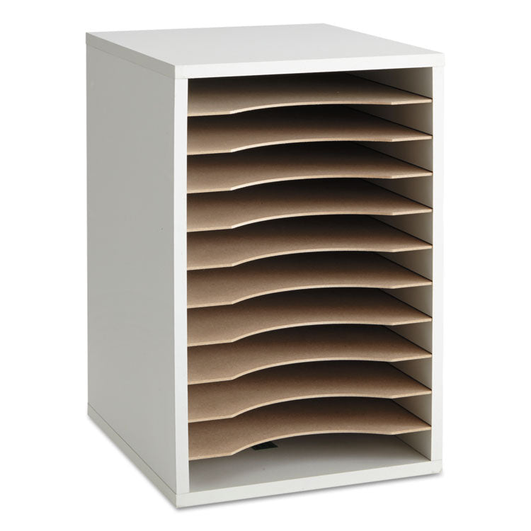Wood Vertical Desktop Literature Sorter, 11 Compartments, 10.63 x 11.88 x 16, Gray