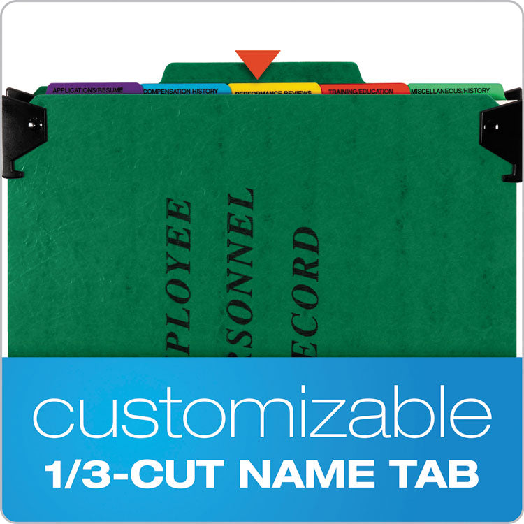 Hanging-Style Personnel Folders, 5 Dividers with 1/5-Cut Tabs, Letter Size, 1/3-Cut Exterior Tabs, Green