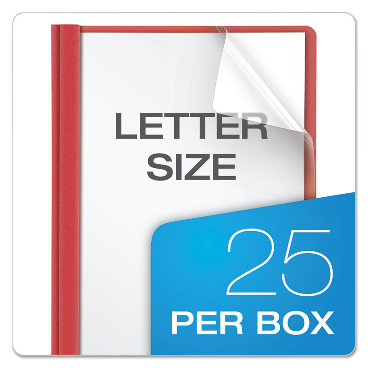 Clear Front Standard Grade Report Cover, Three-Prong Fastener, 0.5" Capacity, 8.5 X 11, Clear/red, 25/box