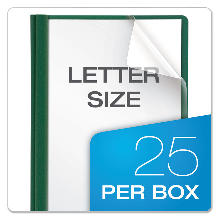 Clear Front Report Cover, Three-Prong Fastener, 0.5" Capacity, 8.5 X 11, Clear/ Hunter Green, 25/box