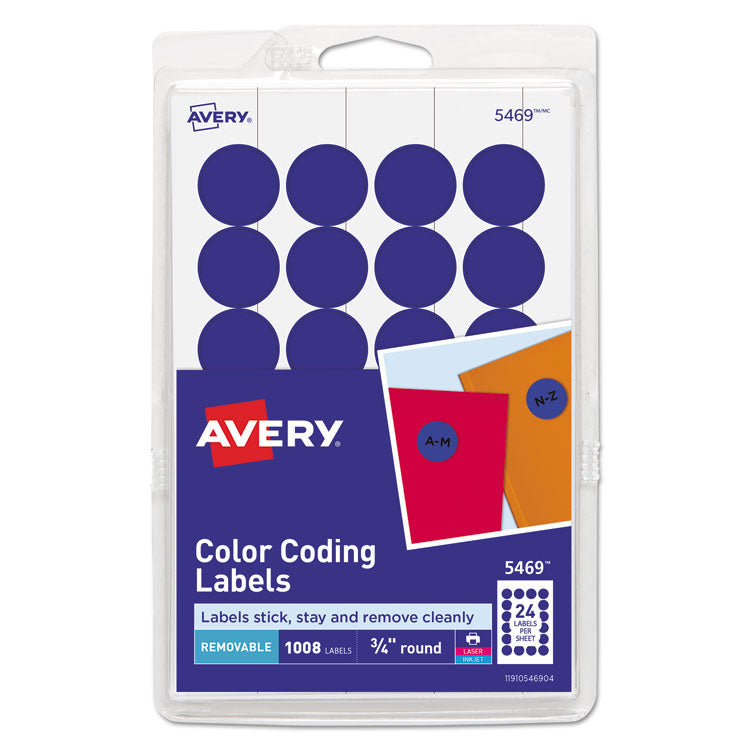 Printable Self-Adhesive Removable Color-Coding Labels, 0.75" dia, Dark Blue, 24/Sheet, 42 Sheets/Pack, (5469)