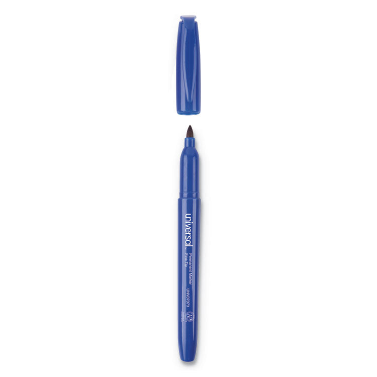 Pen-Style Permanent Marker, Fine Bullet Tip, Blue, Dozen