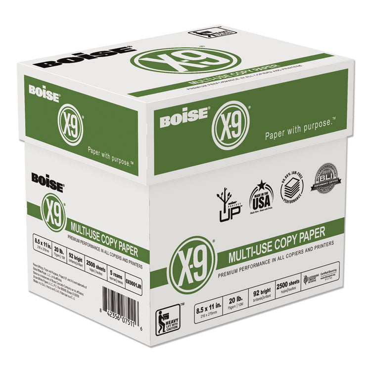 X-9 Multi-Use Copy Paper, 92 Bright, 20 lb Bond Weight, 8.5 x 11, White, 500 Sheets/Ream, 5 Reams/Carton