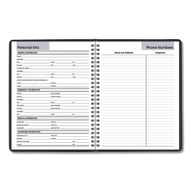 DayMinder Monthly Planner with Notes Column, Ruled Blocks, 8.75 x 7, Black Cover, 12-Month (Jan to Dec): 2025