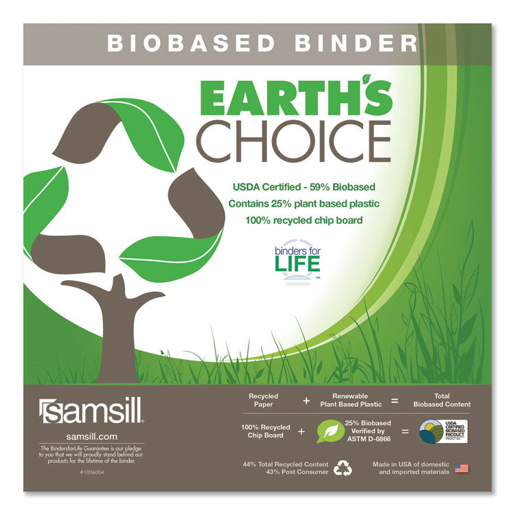 Earth's Choice Plant-Based Round Ring View Binder, 3 Rings, 0.5" Capacity, 11 x 8.5, White
