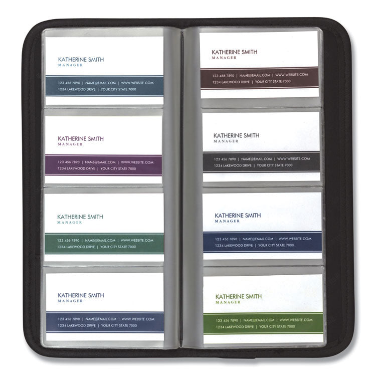 Professional Vinyl Business Card File, Holds 160 2 x 3.5 Cards, 4.75 x 10.25, Black