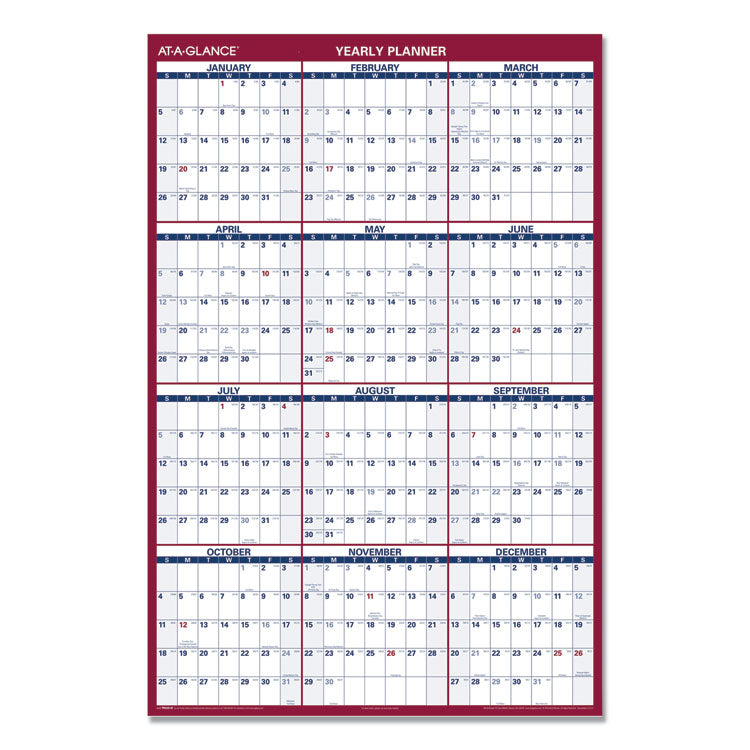 Erasable Vertical/Horizontal Wall Planner, 32 x 48, White/Blue/Red Sheets, 12-Month (Jan to Dec): 2025