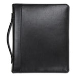 Leather Multi-Ring Zippered Portfolio, Two-Part, 1" Cap, 11 X 13 1/2, Black