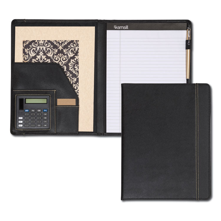 Slimline Padfolio, Leather-Look/faux Reptile Trim, Writing Pad, Black