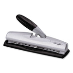 12-Sheet Lighttouch Desktop Two- To Three-Hole Punch, 9/32" Holes, Black/silver
