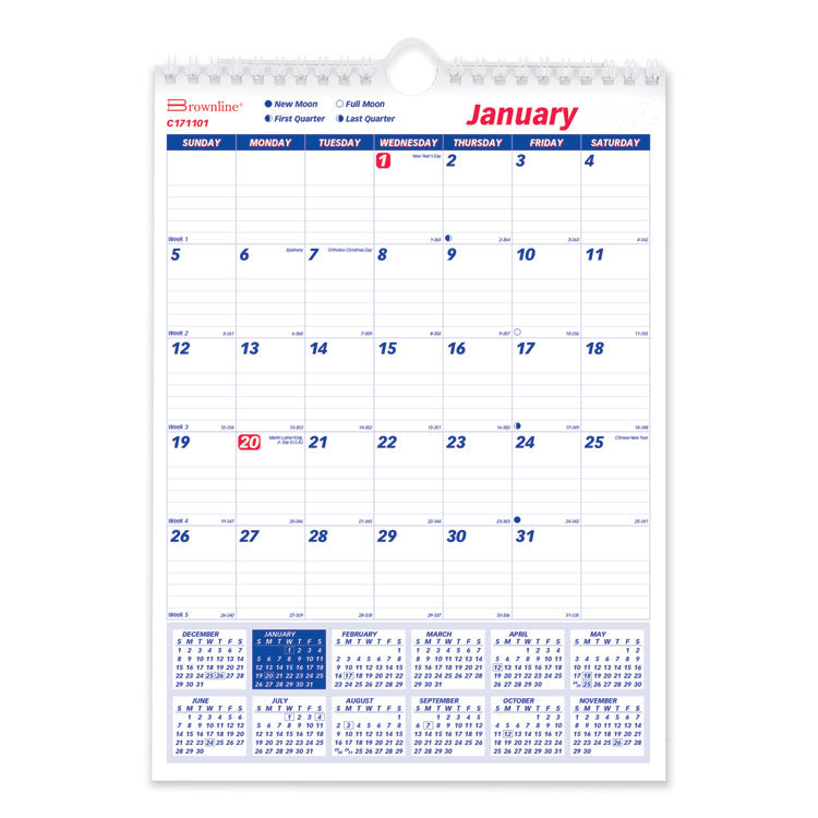 Twin-Wirebound Wall Calendar, One Month per Page, 8 x 11, White Sheets, 12-Month (Jan to Dec): 2025