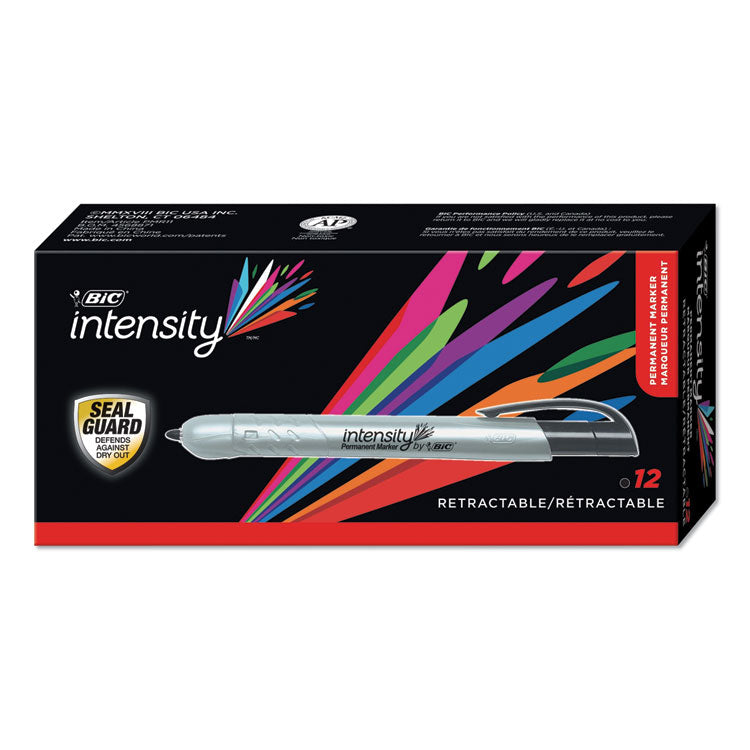Intensity Retractable Permanent Marker, Fine Bullet Tip, Black, Dozen