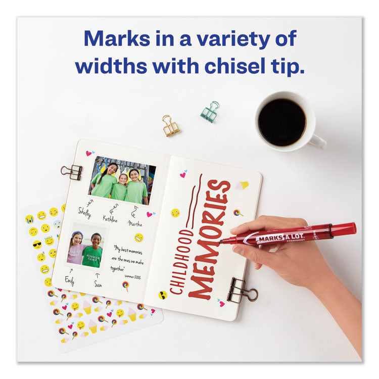 Marks A Lot Large Desk-Style Permanent Marker, Broad Chisel Tip, Red, Dozen (8887)