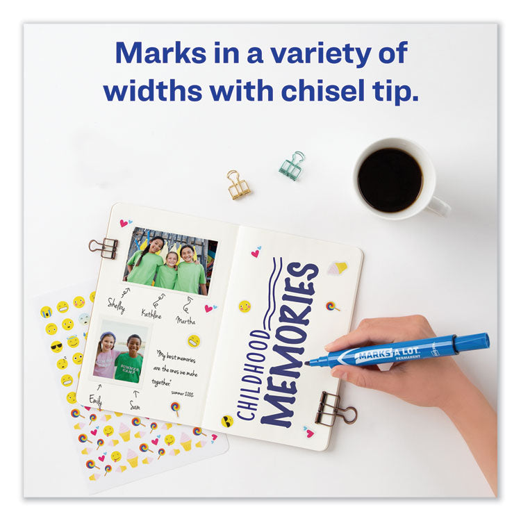 Marks A Lot Large Desk-Style Permanent Marker, Broad Chisel Tip, Blue, Dozen (8886)