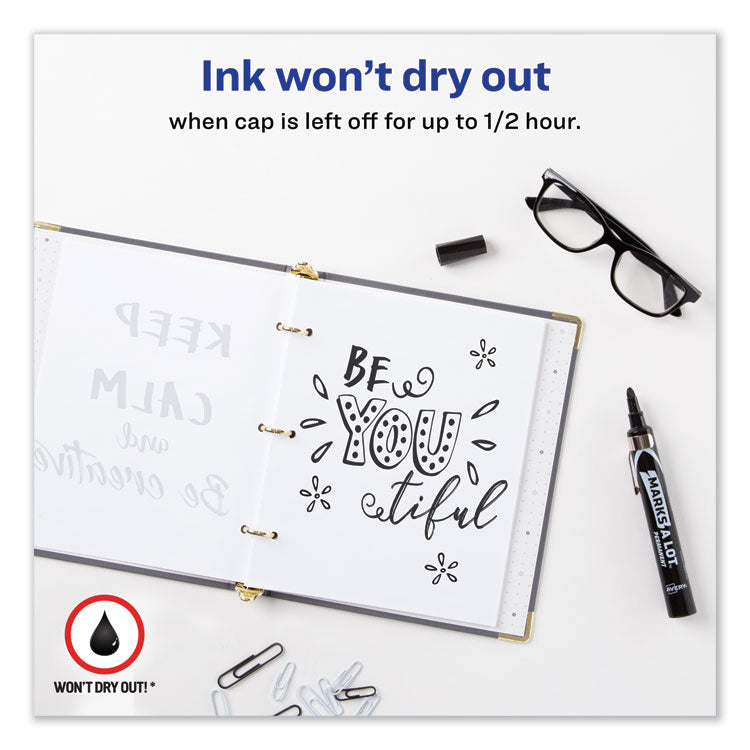 Marks A Lot Large Desk-Style Permanent Marker With Metal Pocket Clip, Broad Bullet Tip, Black, Dozen (24878)