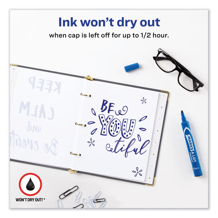 Marks A Lot Large Desk-Style Permanent Marker, Broad Chisel Tip, Blue, Dozen (8886)
