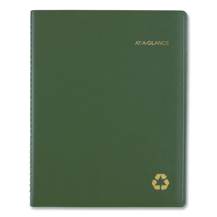 Recycled Weekly Vertical-Column Format Appointment Book, 11 x 8.25, Green Cover, 12-Month (Jan to Dec): 2025