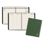 Recycled Weekly Vertical-Column Format Appointment Book, 11 x 8.25, Green Cover, 12-Month (Jan to Dec): 2025