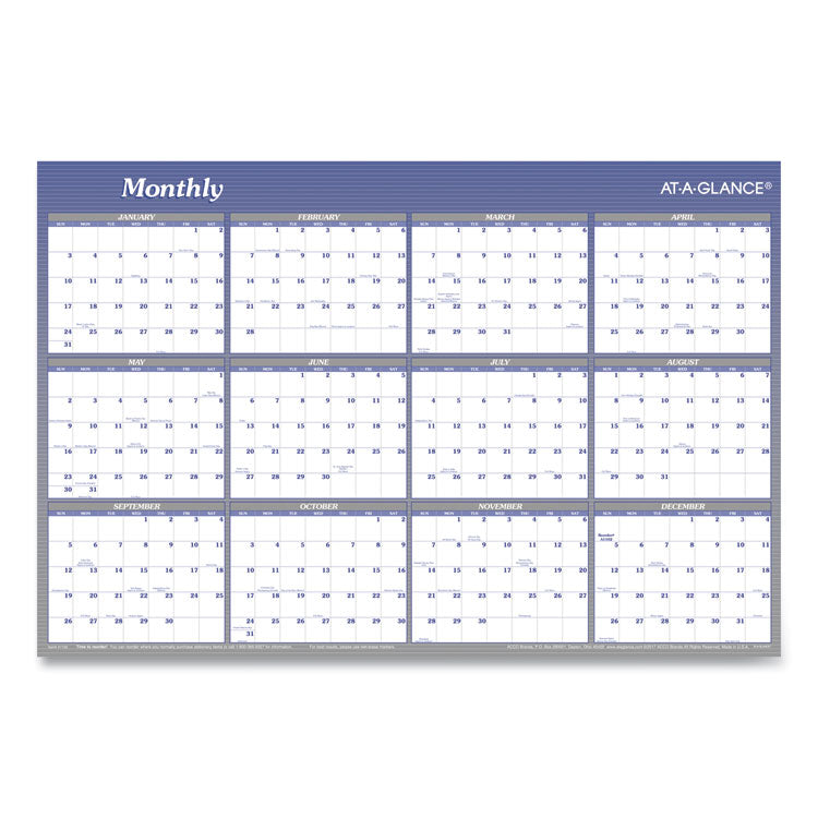 Vertical/Horizontal Erasable Quarterly/Monthly Wall Planner, 24 x 36, White/Blue Sheets, 12-Month (Jan to Dec): 2025