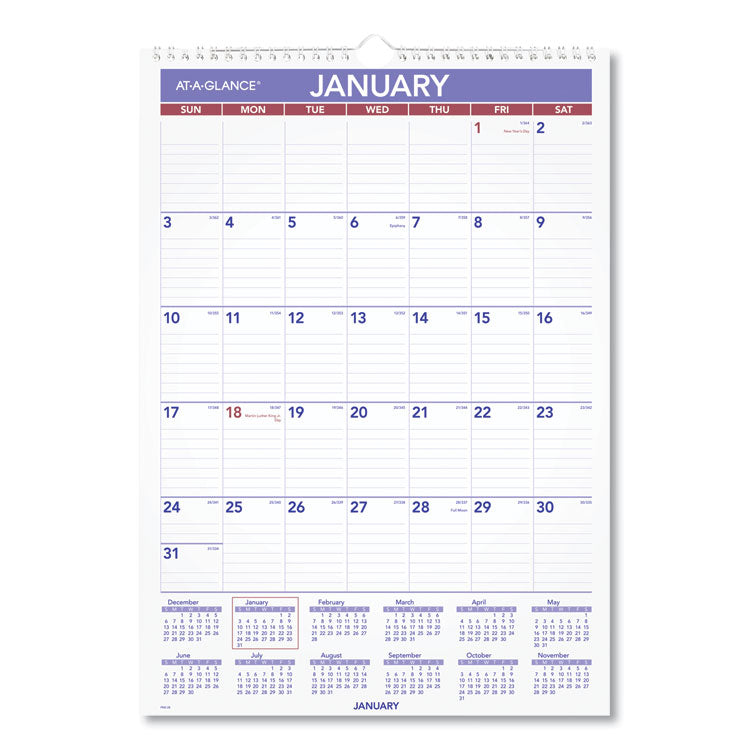 Monthly Wall Calendar with Ruled Daily Blocks, 12 x 17, White Sheets, 12-Month (Jan to Dec): 2025