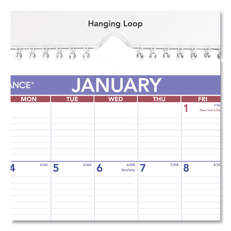 Monthly Wall Calendar with Ruled Daily Blocks, 8 x 11, White Sheets, 12-Month (Jan to Dec): 2025