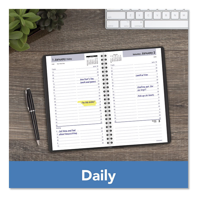 DayMinder Daily Appointment Book, 8.5 x 5.5, Black Cover, 12-Month (Jan to Dec): 2025