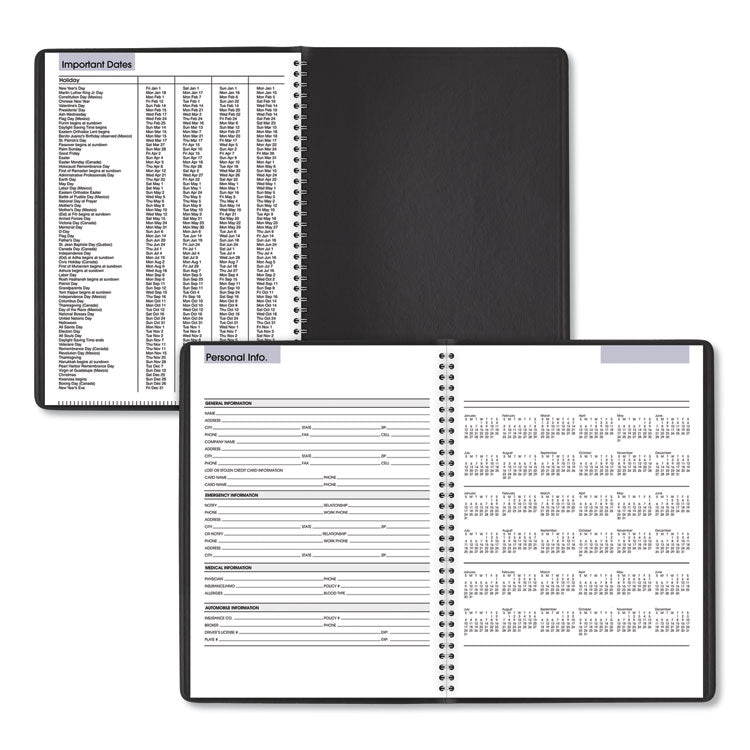 DayMinder Weekly Appointment Book, Vertical-Column Format, 11 x 8, Black Cover, 12-Month (Jan to Dec): 2025