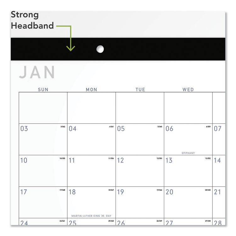Contemporary Monthly Desk Pad, 18 x 11, White Sheets, Black Binding/Corners,12-Month (Jan to Dec): 2025