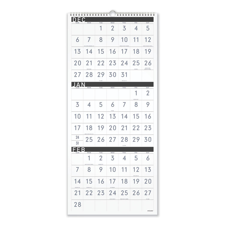 Three-Month Reference Wall Calendar, Contemporary Artwork/Formatting, 12 x 27, White Sheets, 15-Month: Dec 2024 to Feb 2026