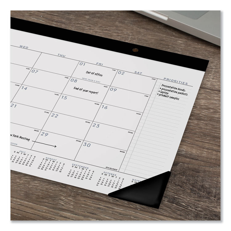 Contemporary Monthly Desk Pad, 18 x 11, White Sheets, Black Binding/Corners,12-Month (Jan to Dec): 2025