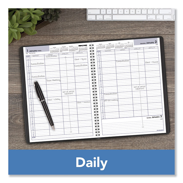DayMinder Four-Person Group Daily Appointment Book, 11 x 8, Black Cover, 12-Month (Jan to Dec): 2025