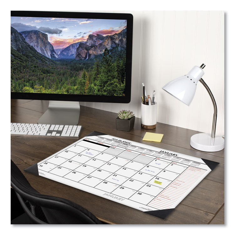 Two-Color Monthly Desk Pad Calendar, 22 x 17, White Sheets, Black Corners, 12-Month (Jan to Dec): 2025