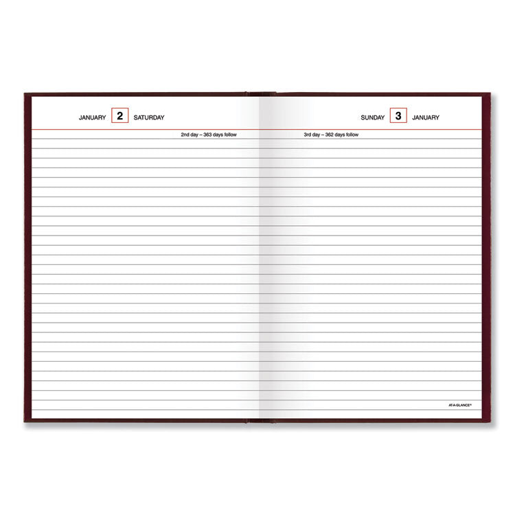 Standard Diary Daily Reminder Book, 2025 Edition, Medium/College Rule, Red Cover, (201) 8.25 x 5.75 Sheets
