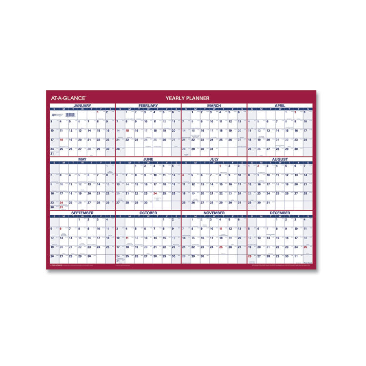 Erasable Vertical/Horizontal Wall Planner, 24 x 36, White/Blue/Red Sheets, 12-Month (Jan to Dec): 2025