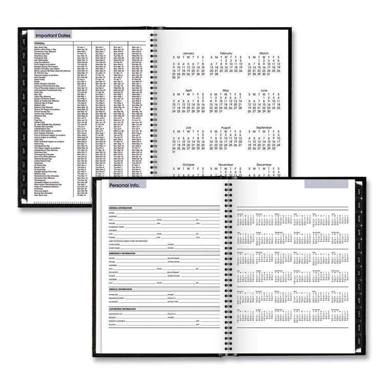 DayMinder Hardcover Weekly Vertical-Column Format Appointment Book, 11 x 8, Black Cover, 12-Month (Jan to Dec): 2025