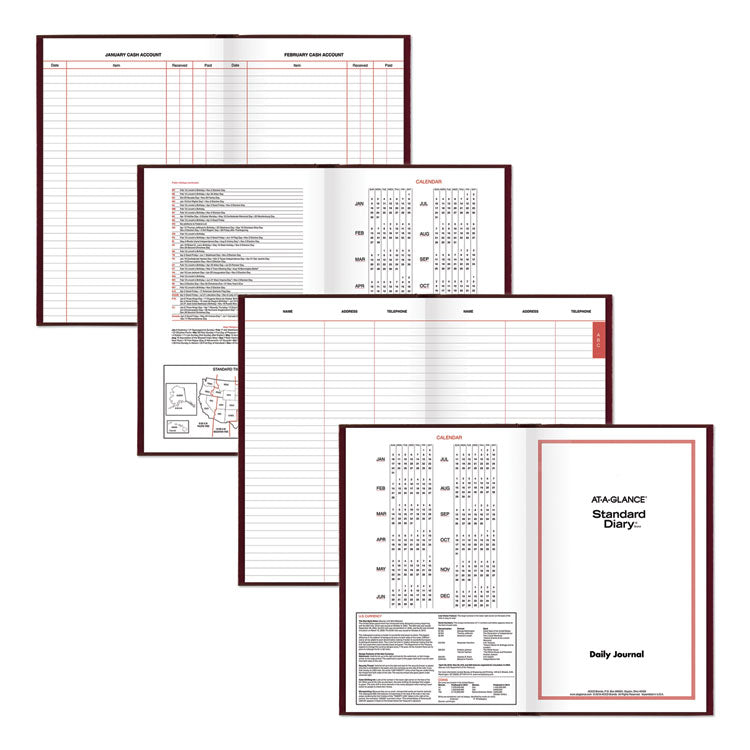 Standard Diary Daily Diary, 2025 Edition, Wide/Legal Rule, Red Cover, (200) 12 x 7.75 Sheets