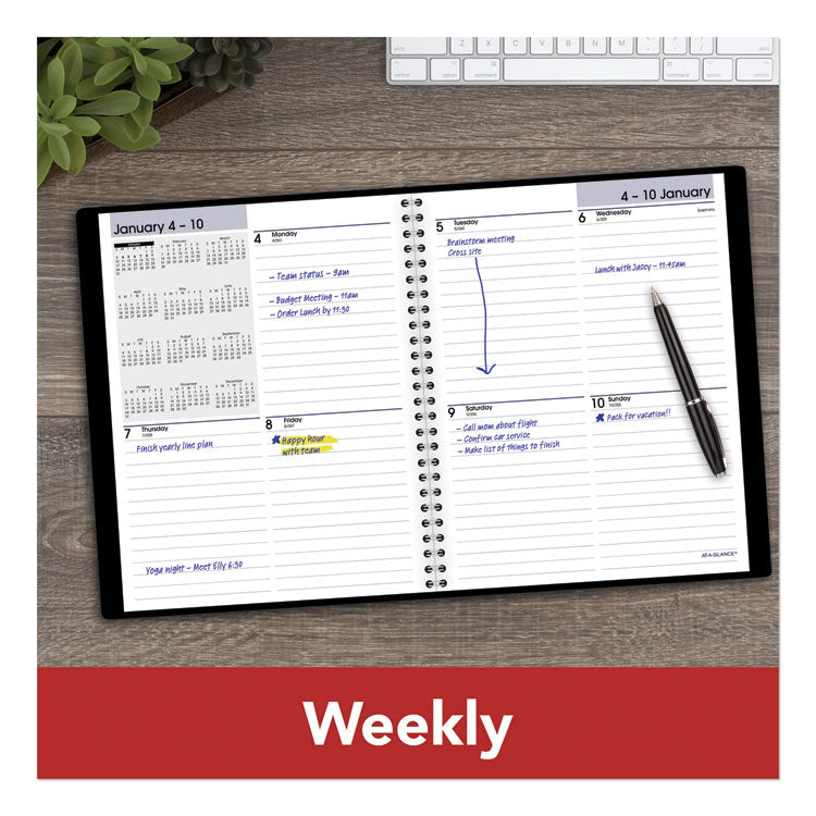 DayMinder Open-Schedule Weekly Appointment Book, 8.75 x 7, Black Cover, 12-Month (Jan to Dec): 2025
