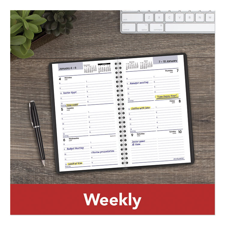 DayMinder Block Format Weekly Appointment Book, 8.5 x 5.5, Black Cover, 12-Month (Jan to Dec): 2025