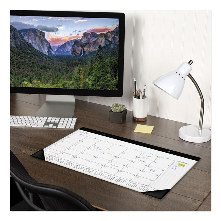 Contemporary Monthly Desk Pad, 18 x 11, White Sheets, Black Binding/Corners,12-Month (Jan to Dec): 2025