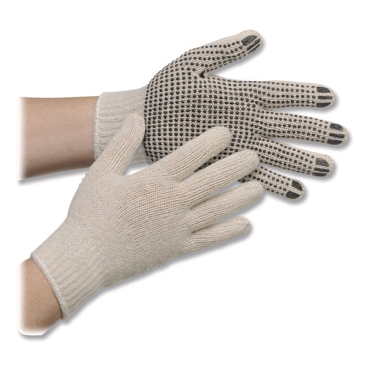 Pro PVC-Dotted String-Knit Gloves, Medium, White/Black, 12 Pairs