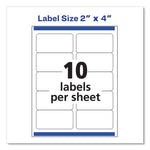 Shipping Labels W/ Trueblock Technology, Inkjet Printers, 2 X 4, White, 10/sheet, 25 Sheets/pack