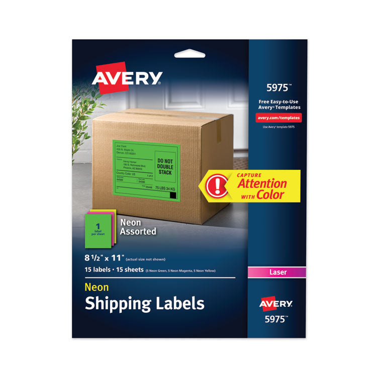 High-Visibility Permanent Laser Id Labels, 8.5 X 11, Asst. Neon, 15/pack